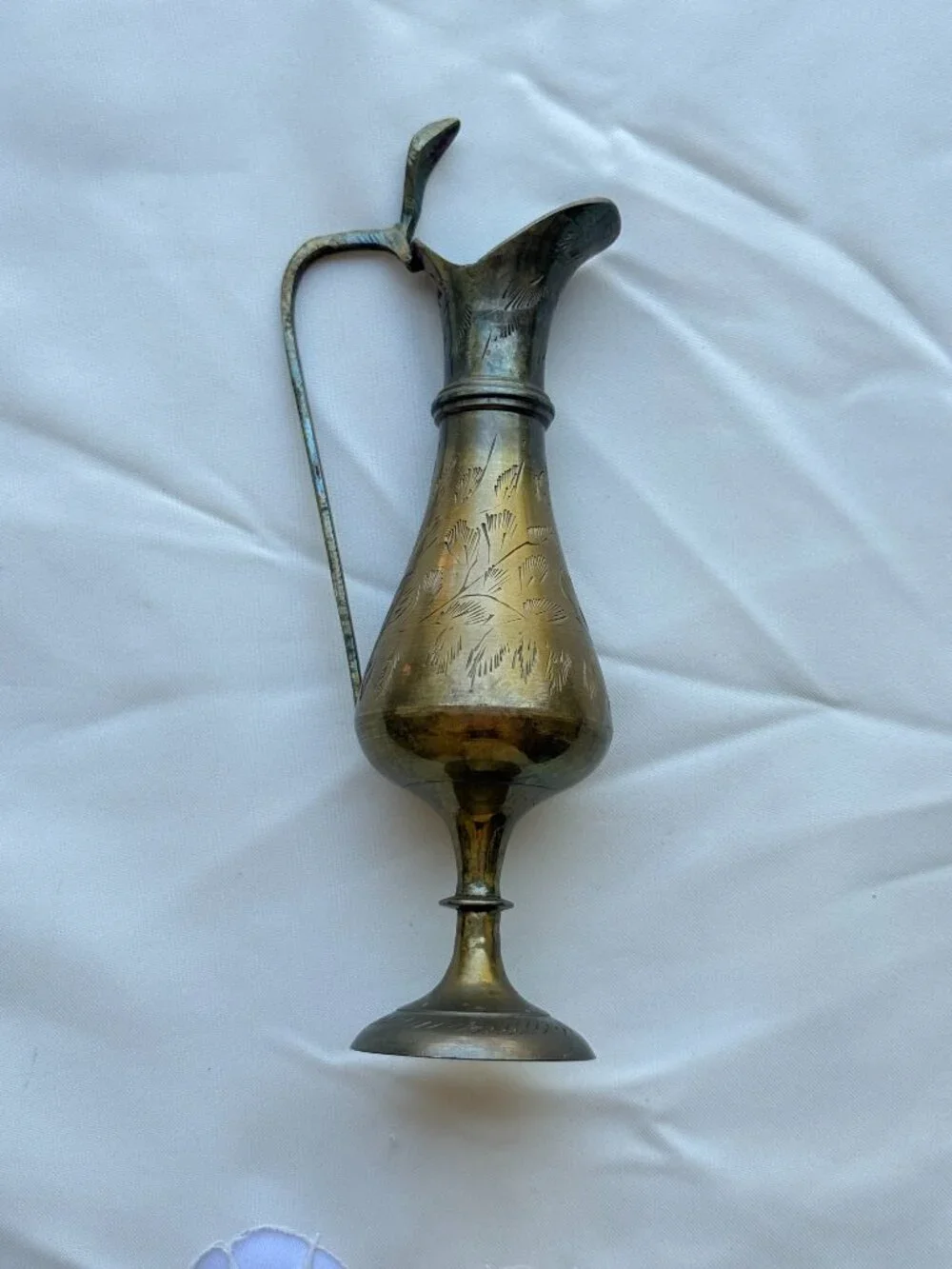 Vintage Etched Brass Bud Vase Decorative Mini Pitcher Floral Vessel